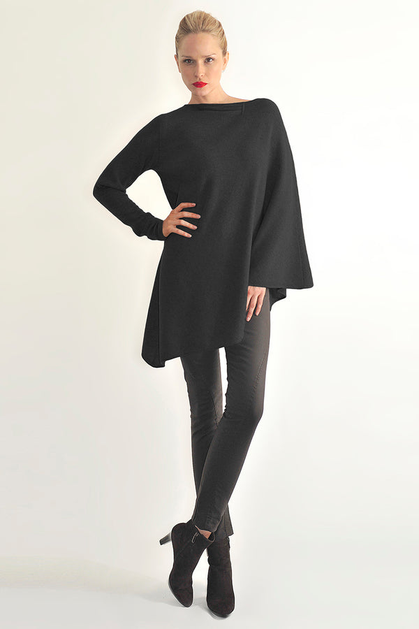 One sleeve cashmere poncho in Black - SEMON Cashmere