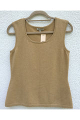 Cashmere vest - camisole - round neck tank top camel - SEMON Cashmere