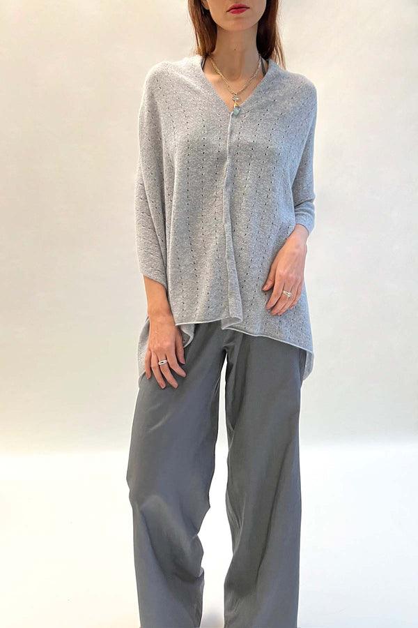 Silver grey cashmere poncho Multiway - SEMON Cashmere