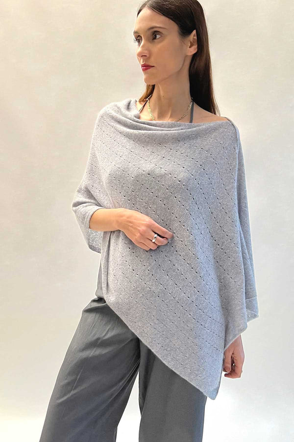 Silver grey cashmere poncho Multiway - SEMON Cashmere