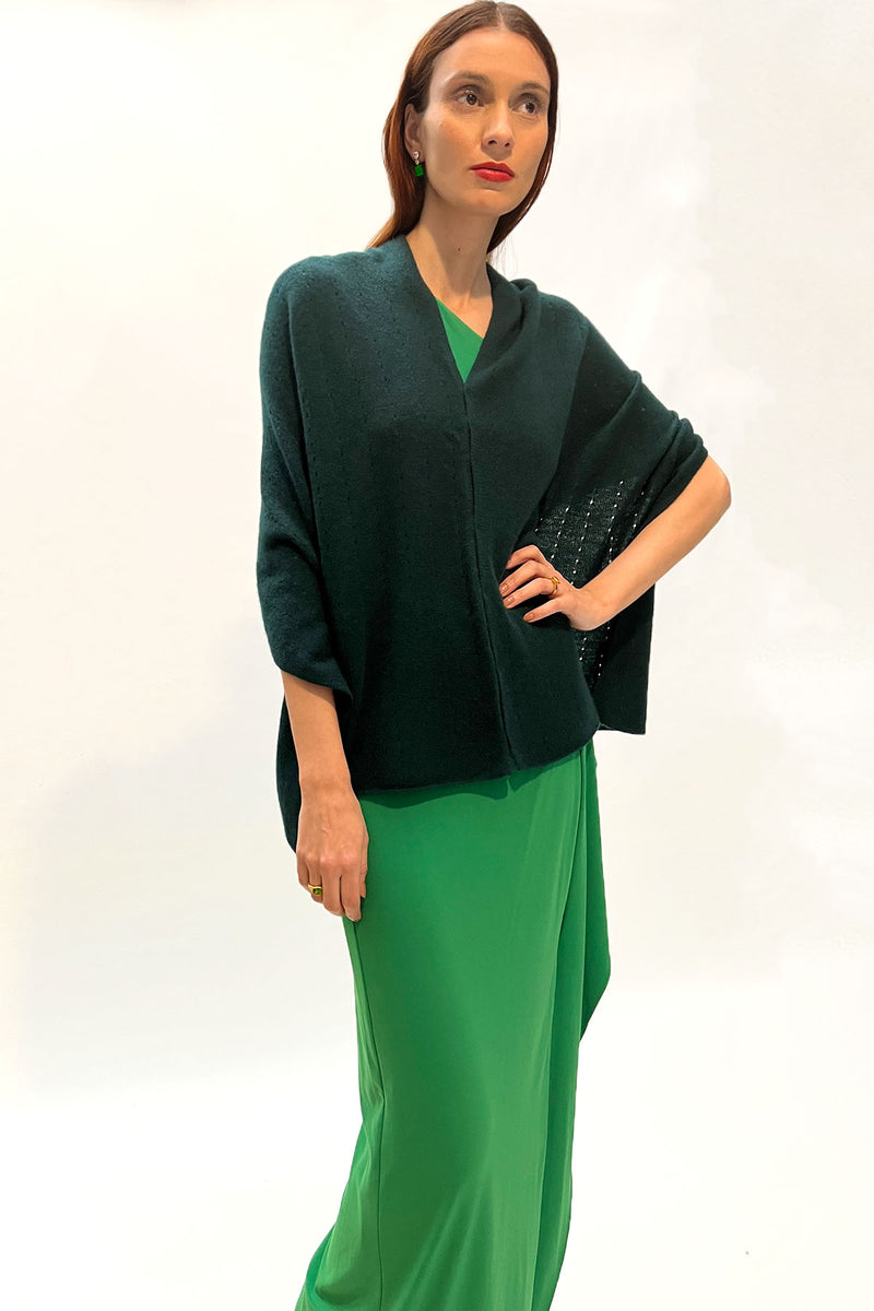 Bottle green cashmere poncho Multiway SEMON Cashmere