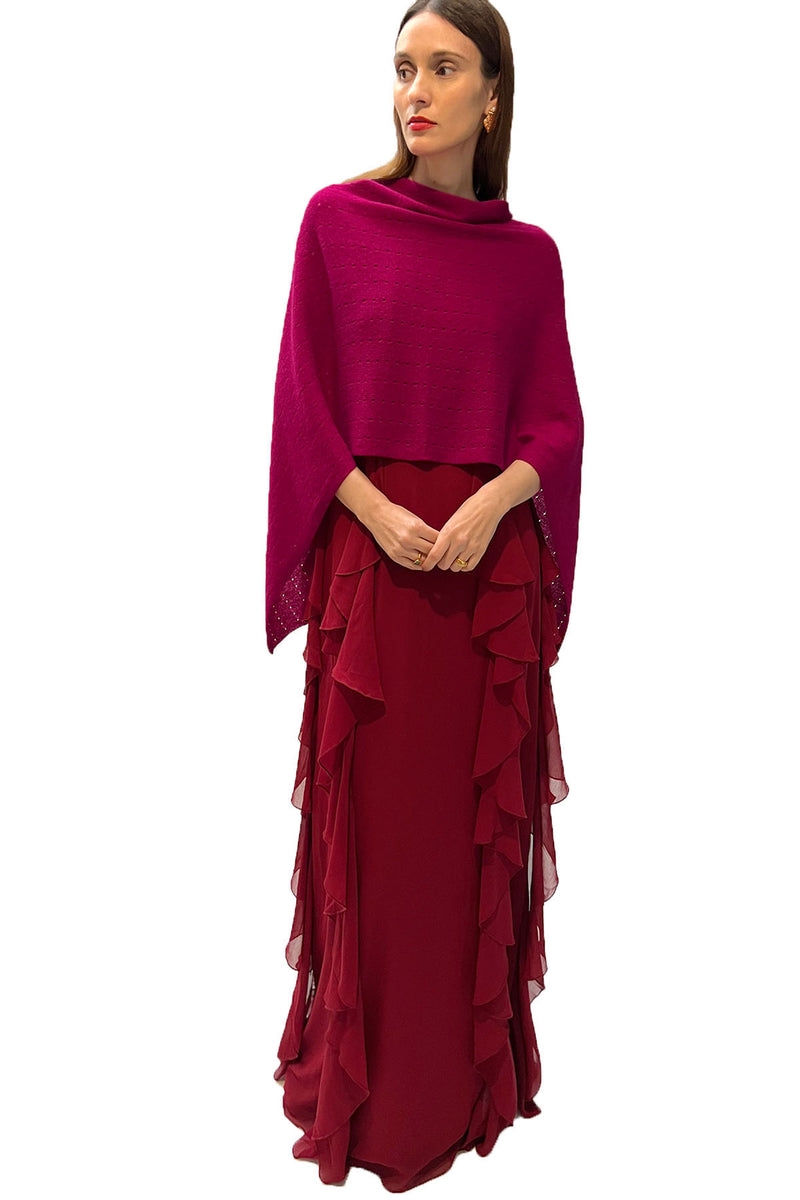 Cherry pink cashmere poncho Multiway wrap SEMON Cashmere