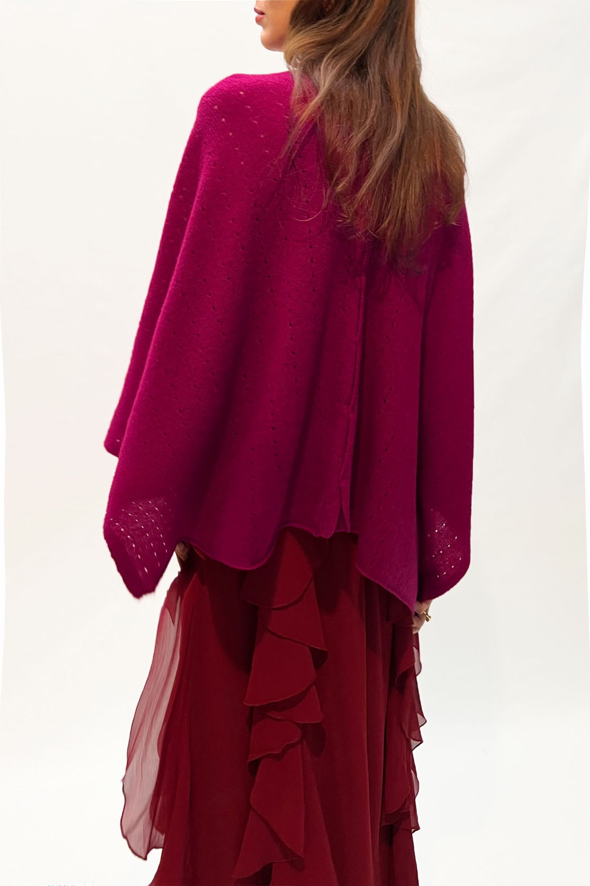 Cherry pink cashmere poncho Multiway