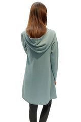 Long Cashmere Hooded Cardigan, Cardi in Green duck egg