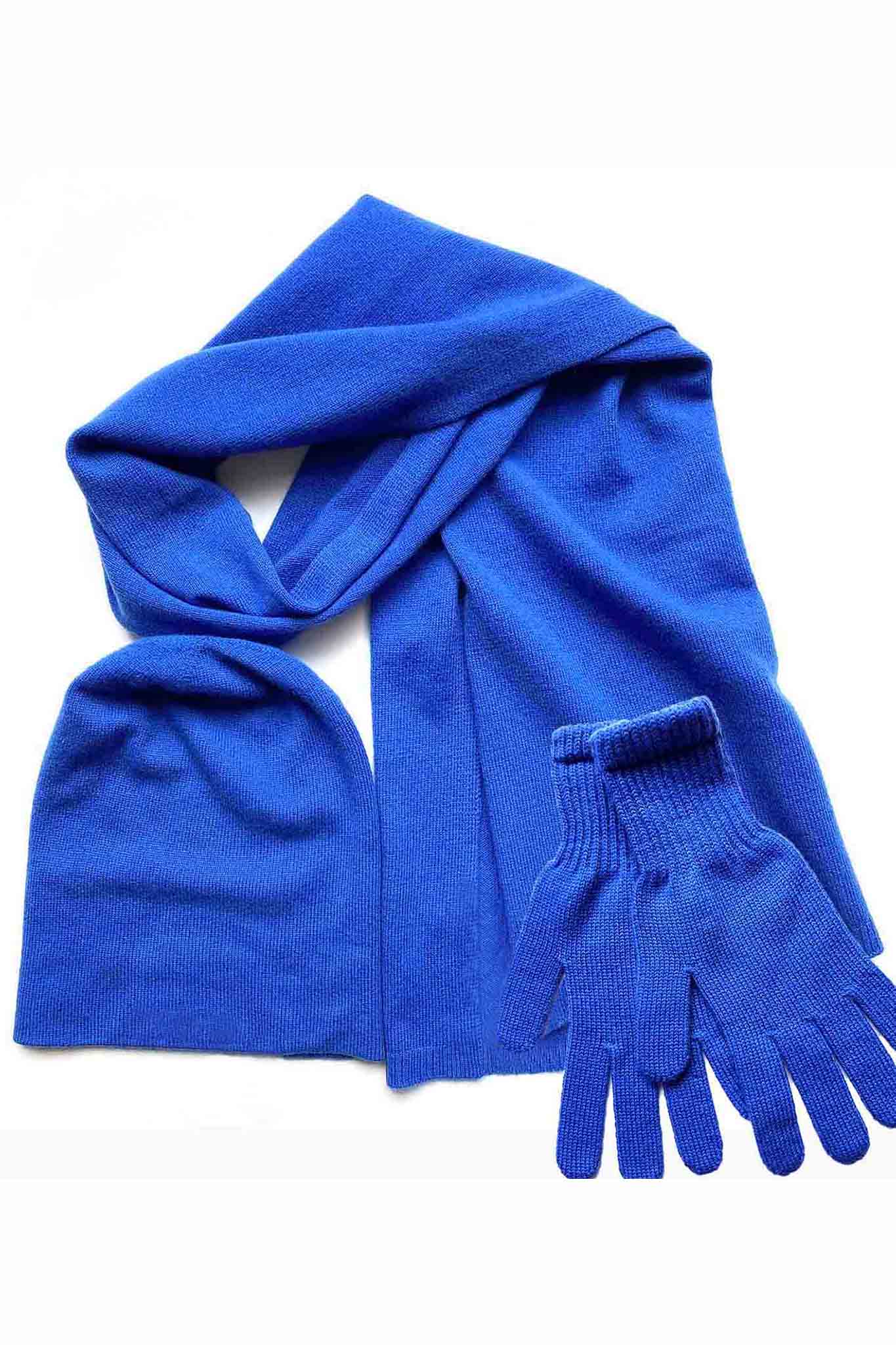 Cashmere hat, scarf and gloves set in Royal blue