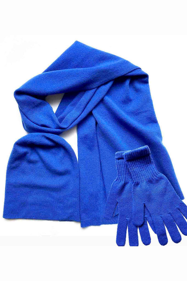 Cashmere hat, scarf and gloves set in Royal blue