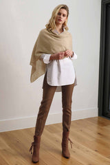 Beige Lightweight Cashmere Poncho with Buttons, dressy wedding wrap topper SEMON Cashmere