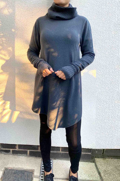 Cashmere Tunic Dress with Roll neck in slate grey