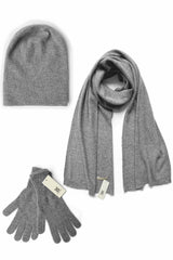 Cashmere hat, scarf and gloves set in mid grey - SEMON Cashmere