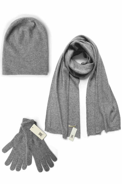 Cashmere hat, scarf and gloves set in mid grey