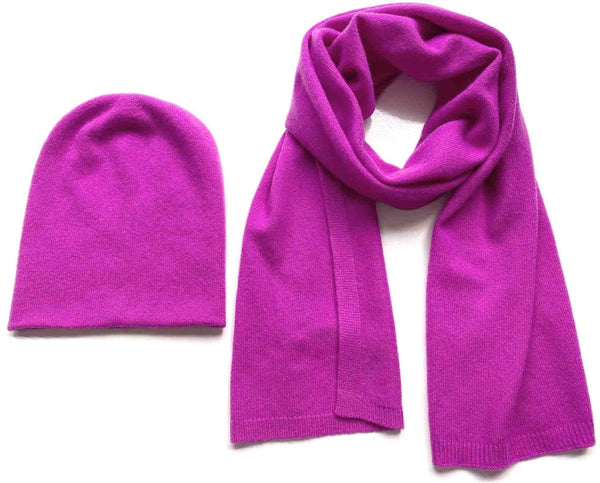 Bundle offer for cashmere hat and scarf in Fuchsia hot pink - SEMON Cashmere