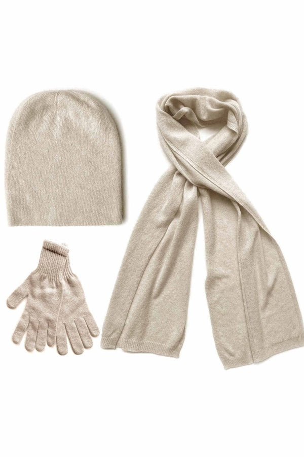 Bundle offer for women's cashmere hat, scarf and gloves in beige - SEMON Cashmere