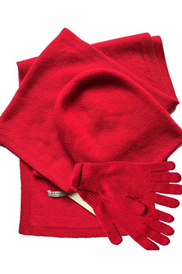 Bundle offer for women's cashmere hat, scarf and gloves in Bright red - SEMON Cashmere