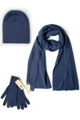 Bundle offer for women's cashmere hat, scarf and gloves in Dark navy blue - SEMON Cashmere