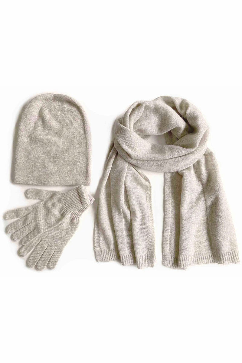 Bundle offer for women's cashmere hat, scarf and gloves in oat - SEMON Cashmere