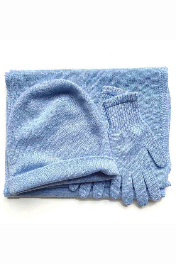 Bundle offer for women's cashmere hat, scarf & gloves in Powder blue - SEMON Cashmere