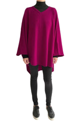 Cashmere Oversized V-neck Jumper Poncho in Cherry pink - SEMON Cashmere