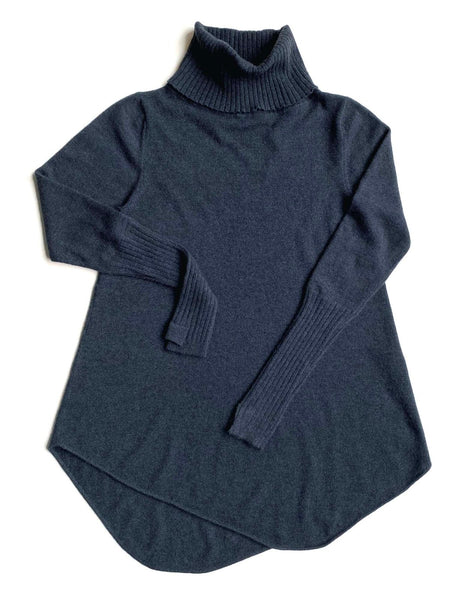 Cashmere Tunic Dress with Roll neck in Ink navy grey - SEMON Cashmere