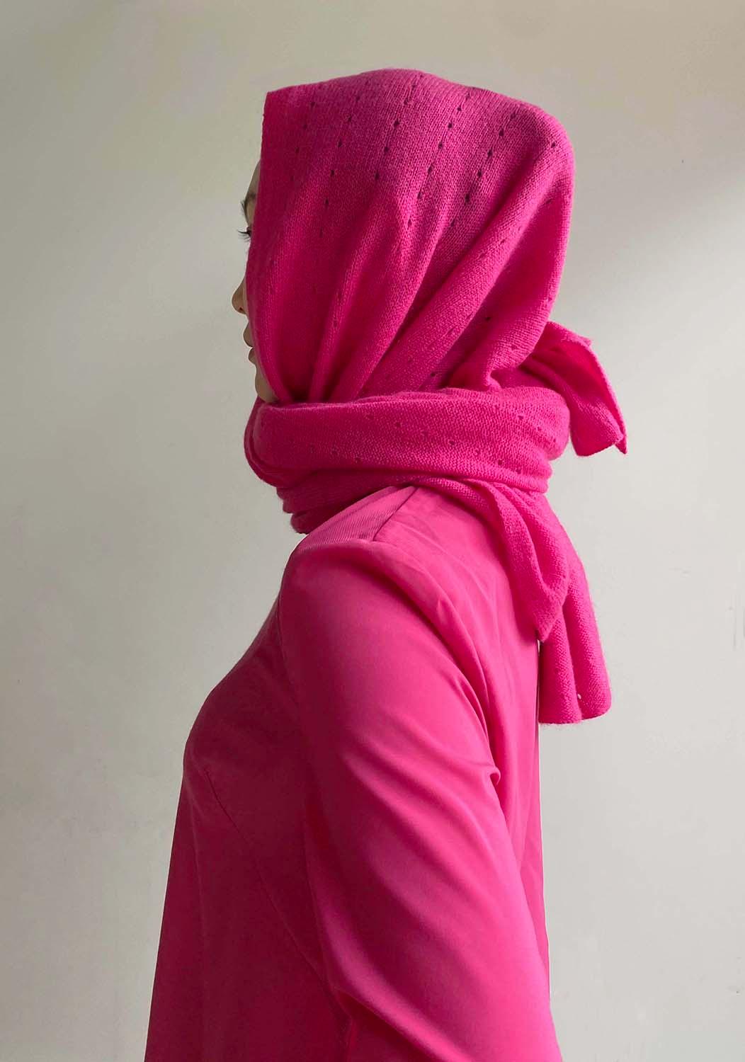Cerise pink Lacy Multiway cashmere poncho - SEMON Cashmere