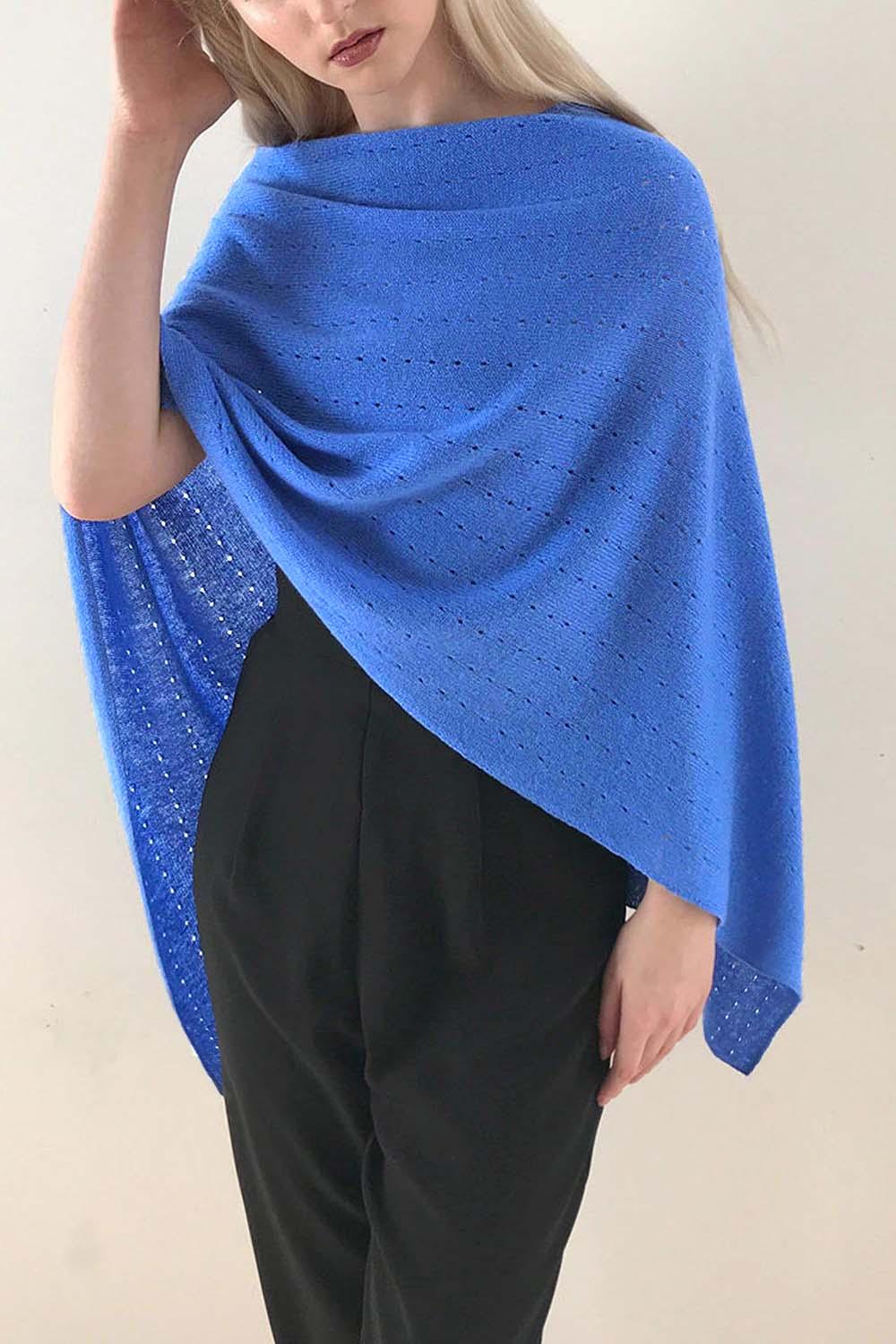 Blue cashmere poncho hotsell