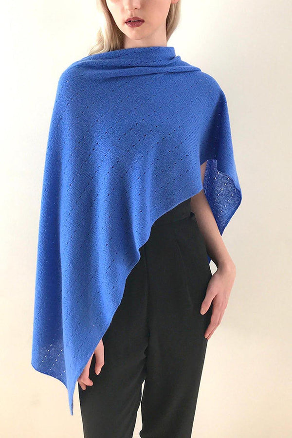 Cornflower blue Lacy Multiway cashmere poncho - SEMON Cashmere