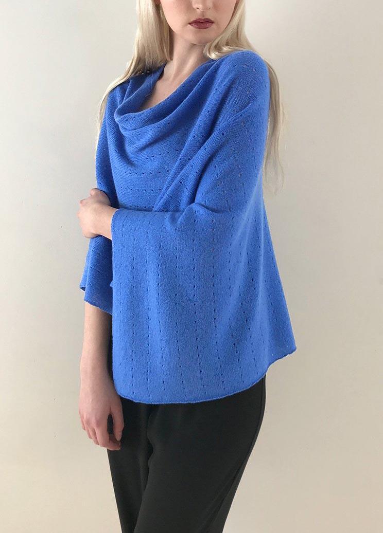 Cornflower blue Lacy Multiway cashmere poncho - SEMON Cashmere