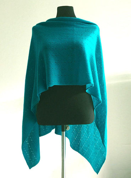 Deep turquoise Lacy Multiway cashmere poncho - SEMON Cashmere