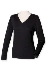 Fitted V-neck cashmere sweater in black - SEMON Cashmere