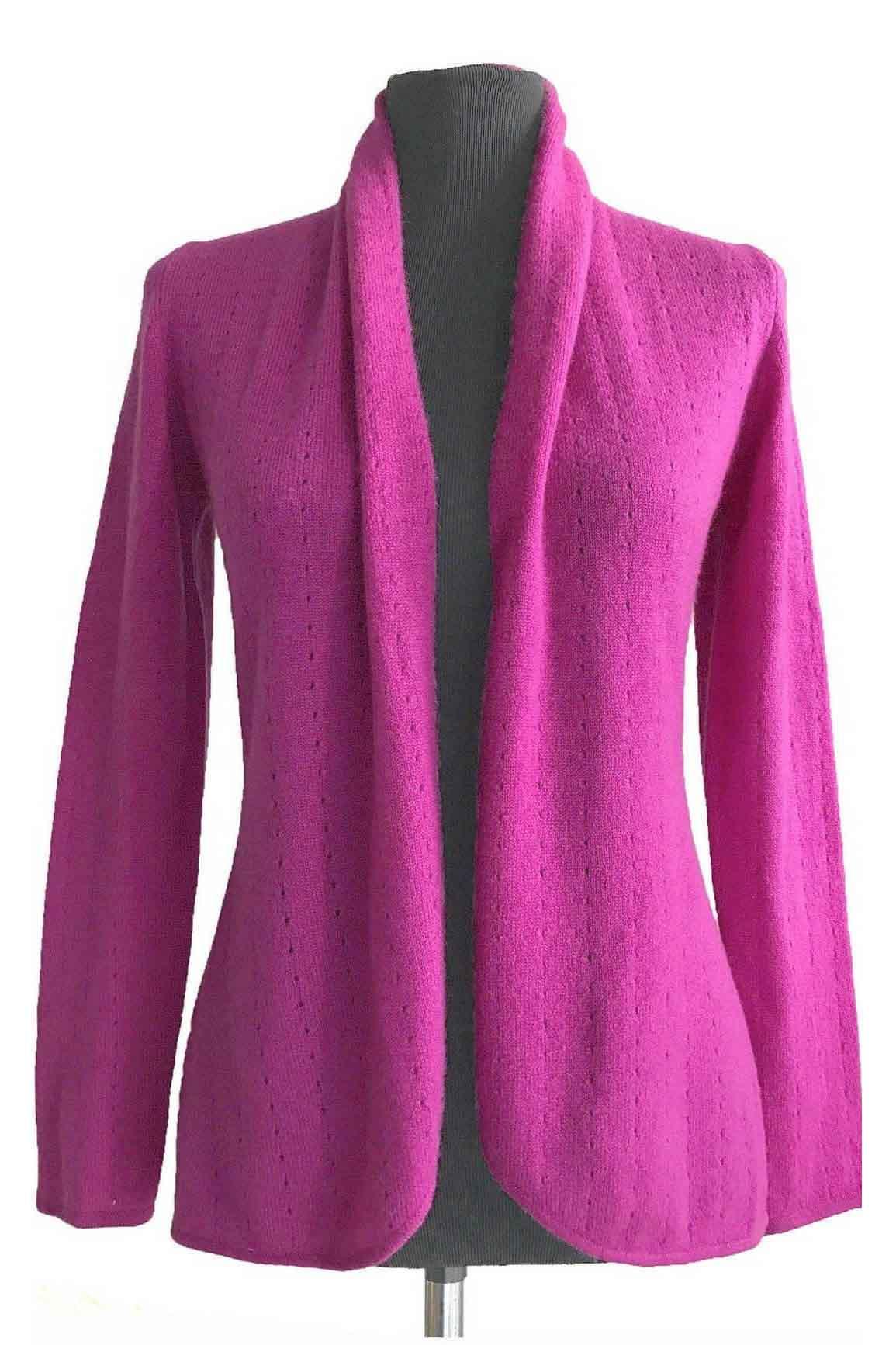 Lacy Cashmere cardigan in Fuchsia hot pink - SEMON Cashmere