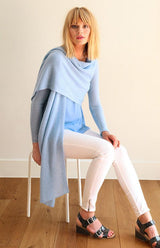 Long front light weight cashmere cardigan in powder blue - SEMON Cashmere