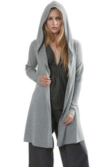 Long hooded cardigan, cashmere hoodie in silver grey - SEMON Cashmere