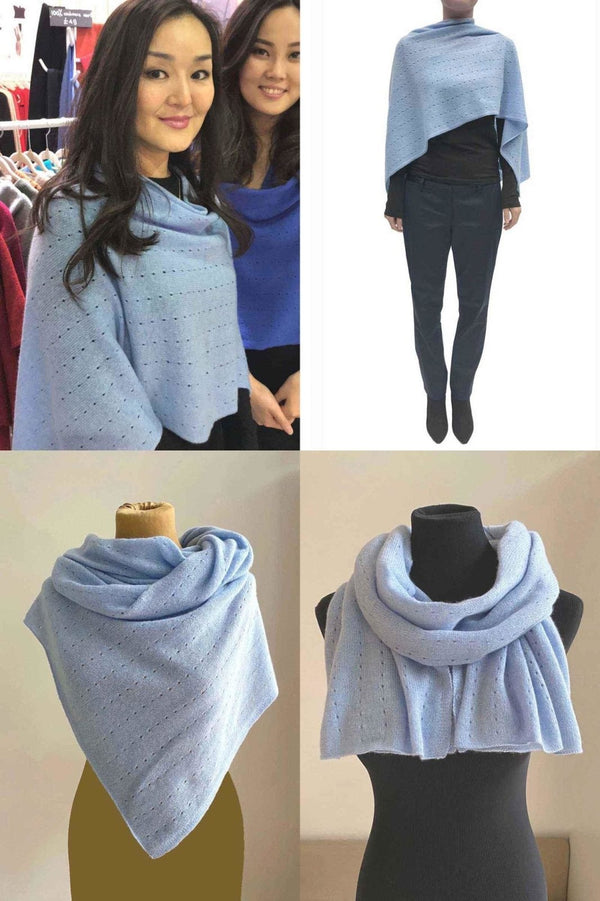 Powder blue Lacy Multiway cashmere poncho - SEMON Cashmere