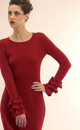 Ruffle cuff cashmere dress in deep red - SEMON Cashmere