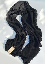 Ruffle edge small cashmere scarf in black - SEMON Cashmere