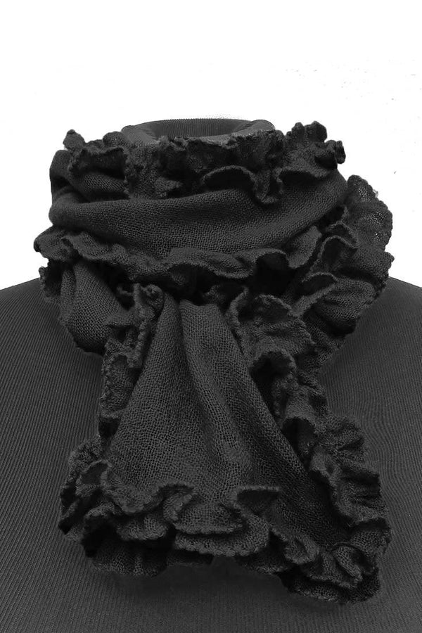Ruffle edge small cashmere scarf in black - SEMON Cashmere