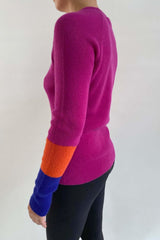 Thick colour block jumper in hot fuchsia pink - SEMON Cashmere