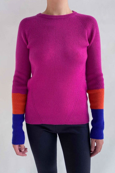 Thick colour block jumper in hot fuchsia pink - SEMON Cashmere