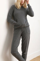 Cashmere Tracksuit jogger sweat pants lounge bottom in mid grey - SEMON Cashmere