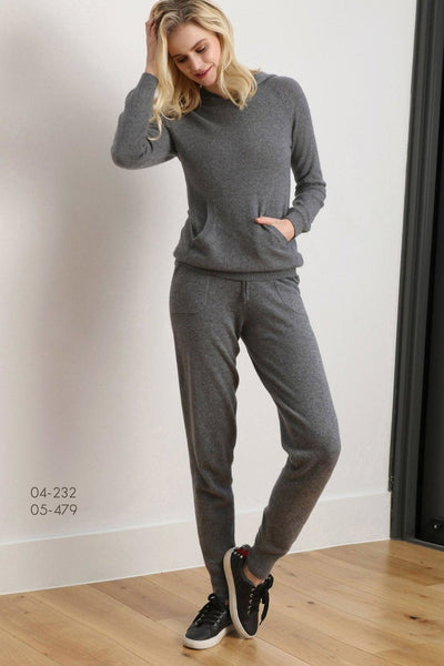 Tracksuit top jogger sweater loungewear hoodie in mid grey - SEMON Cashmere