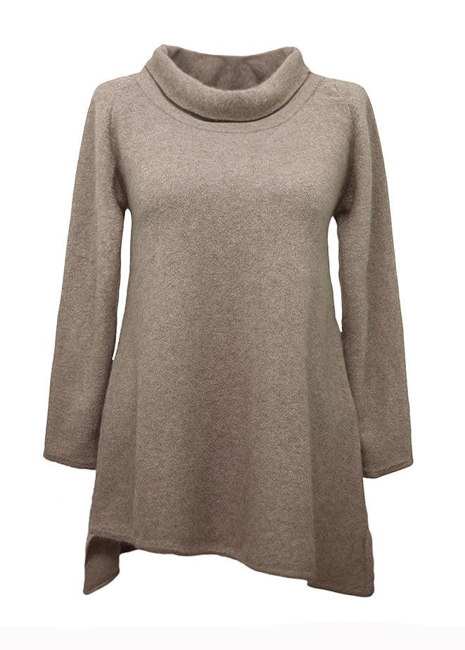 Triangle bottom Cashmere Tunic dress in biscuit beige - SEMON Cashmere