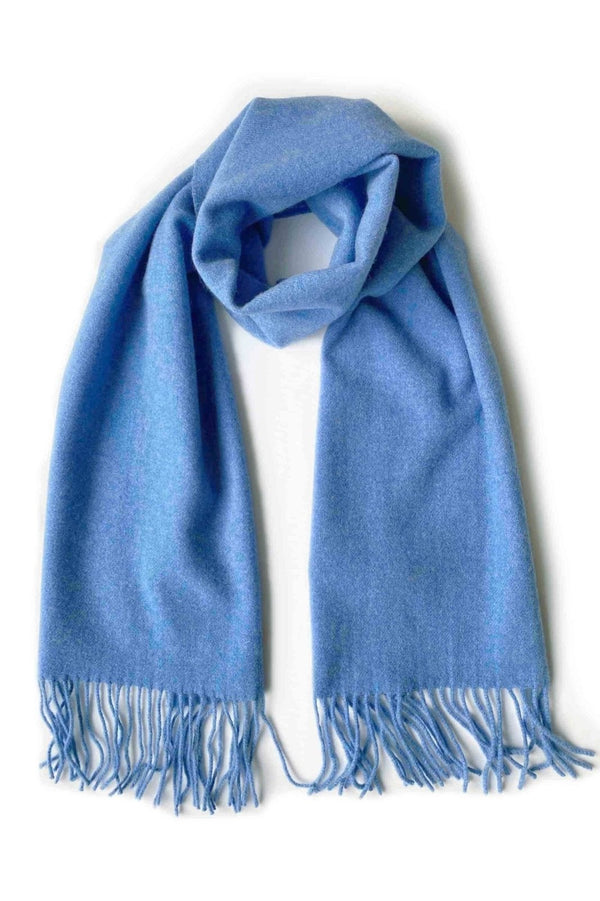 Unisex cashmere scarf with fringes in blue - SEMON Cashmere